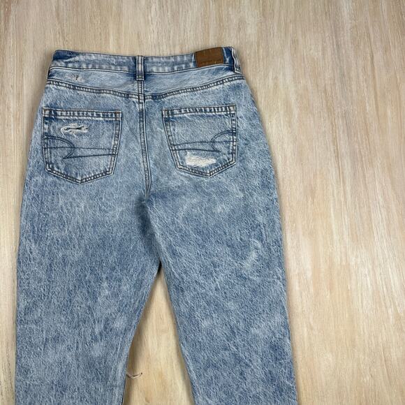 American Eagle Comfort Stretch Waistband Mom Jean Distressed Destroyed Jeans 0 - Picture 5 of 16